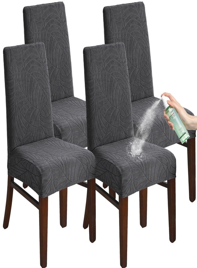 KELUINA Chair Covers for Dining Room Set of 2/4/6, Stretch Jacquard Dining Chair Slipcover Covers, Removable Washable Waterproof Chair Covers (Dark Grey,4 Pieces)